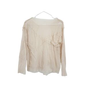 Homefrocks Women's Vintage Long Sleeves Patched Peasant Sheer Top